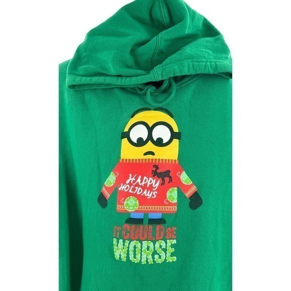 Universal Studios Green "It Could Be Worse" Minion Holiday Sweatshirt Hoodie XL‎ - Picture 4 of 11